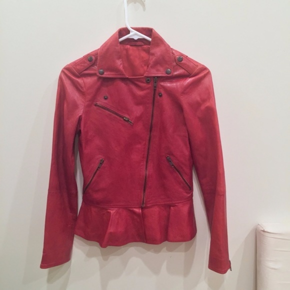 All Saints Jackets & Blazers - Fitted Red Leather Moto Jacket S